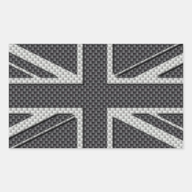 Black & Gray Carbon Fiber UK Flag Union Jack Rechteckiger Aufkleber (Vorderseite)