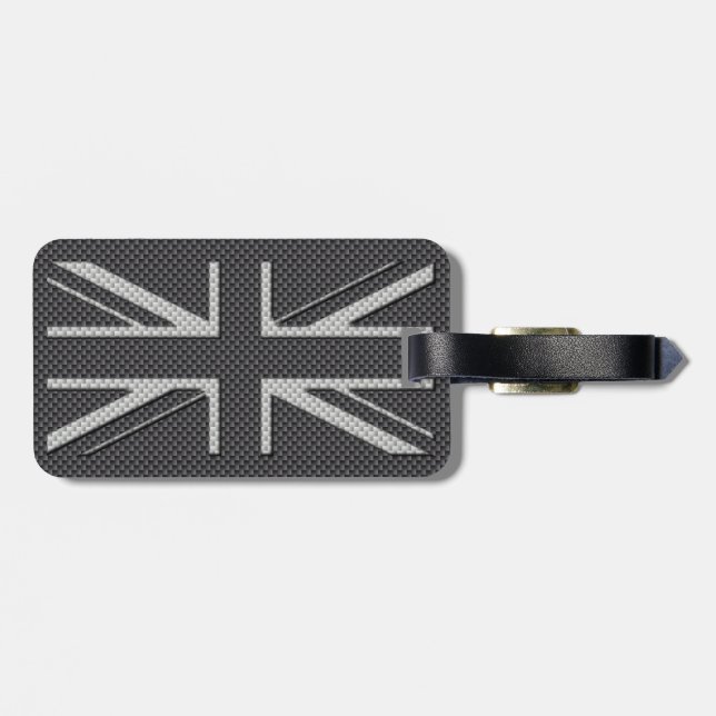 Black & Gray Carbon Fiber UK Flaggenunion Jack Gepäckanhänger (Rückseite horizontal)