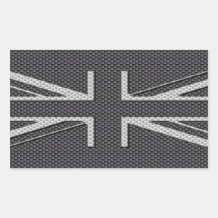 Black & Gray Carbon Fiber UK Flaggenunion Jack Rechteckiger Aufkleber