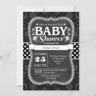 Black Gray Chalkboard Floral Baby Dusche einladen Einladung