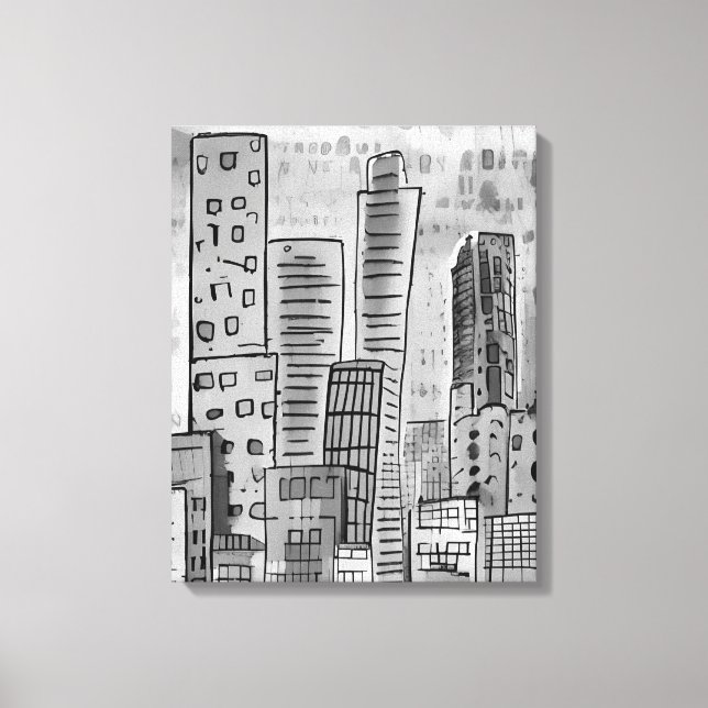 Black Gray City Doodle Leinwanddruck (Vorderseite)