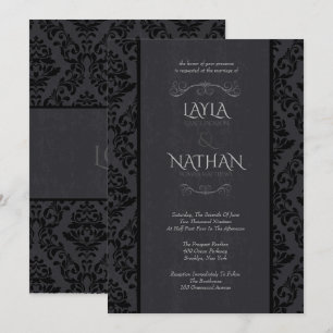 Black & Gray Damask Einladungen für Hochzeiten