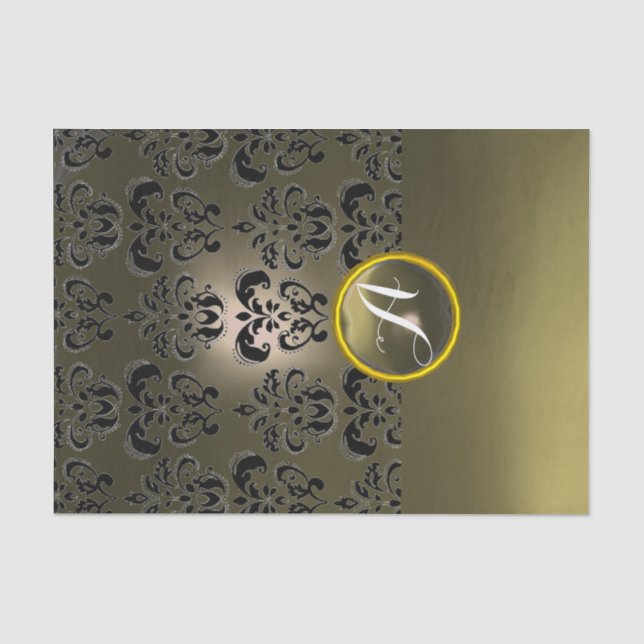 BLACK GRAY DAMASK GEMSTONE MONOGRAMM Floral Seidenpapier (Vorderseite)