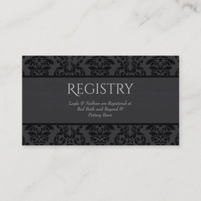 Black & Gray Damask Wedding Registry Card Begleitkarte (Vorderseite)