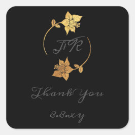 Black Gray Dankeschön Monogram Gold Blume Rett Dat Quadratischer Aufkleber