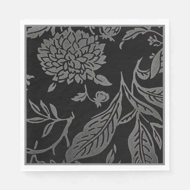 Black & Gray Floral Paper Napkins Serviette (Vorderseite)