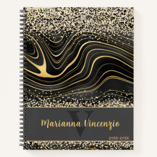Black Gray Gem Glitzer und Gold Notizbuch