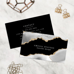 Black, Gray & Gold Agate Business Card Visitenkarte