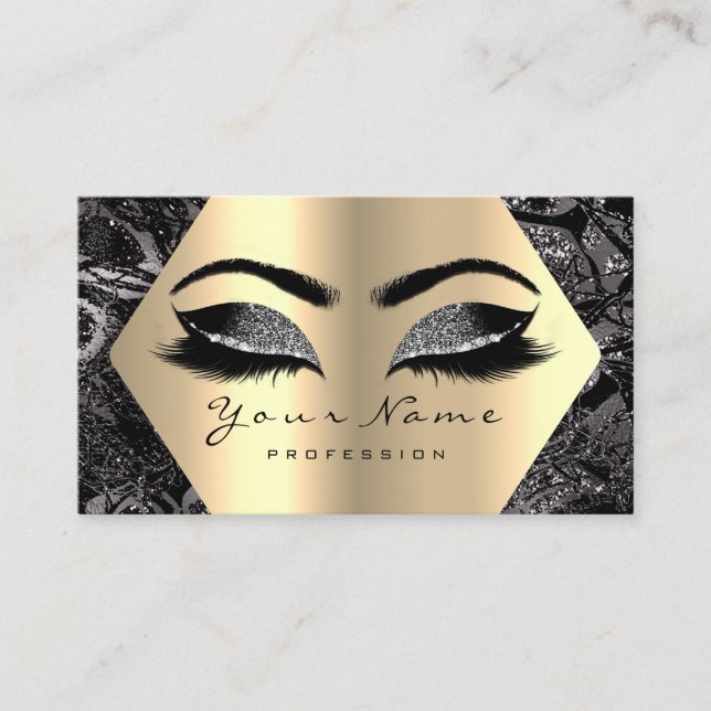 Black Gray Gold Glitzer Makeup Artist Lashes Visitenkarte (Vorderseite)