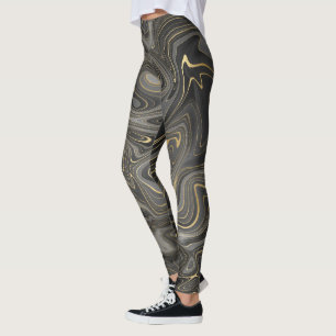 Black Gray Gold Marmor Swirl Agate Strata Frauen Leggings