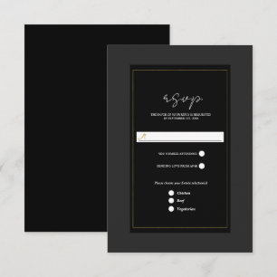 Black Gray Gold Moderne Minimal Wedding RSVP Karte