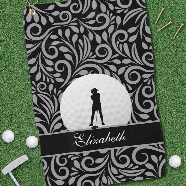 Black Gray Golf Golfer Silhouette Muster für sie Golfhandtuch (Von Creator hochgeladen)