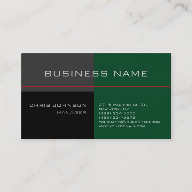 Black Gray Green Red Charming Trendy Business Card Visitenkarte (Vorderseite)