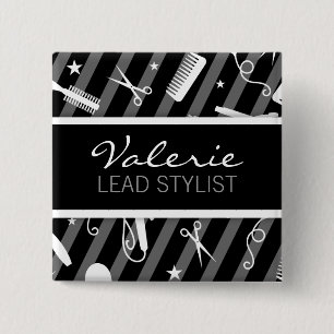 Black & Gray Hair Salon Name Abzeichen Button