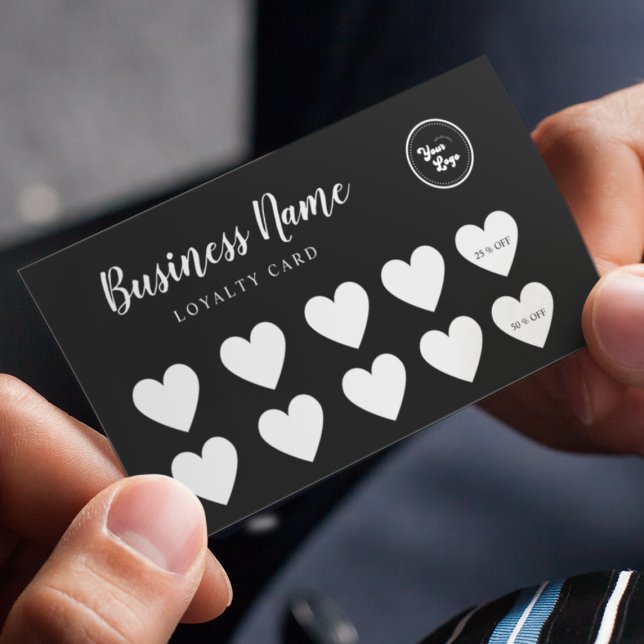 Black Gray Heart Simple Custom Logo Loyalty Card Treuekarte (Von Creator hochgeladen)