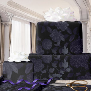 Black Gray Lila Ombre Modernes Vintages Floral Geschenkpapier