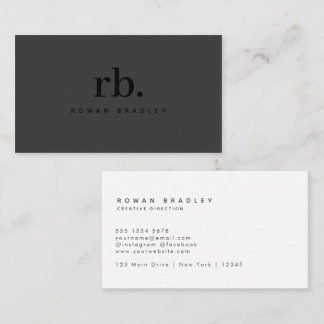 Black & Gray Minimal Monogram Clean Professional Visitenkarte