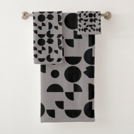 Black Gray Modern Elegantes geometrisches Tribal Badhandtuch Set