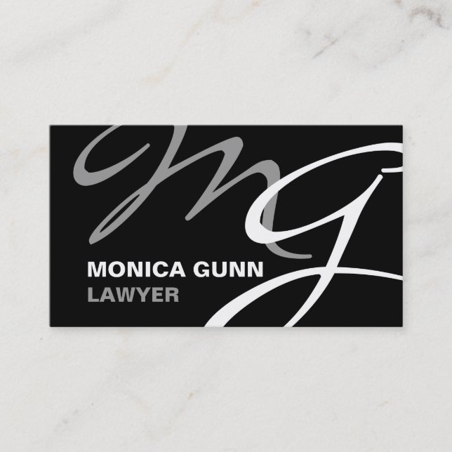 Black Gray Modern Monogram Visitenkarte (Vorderseite)