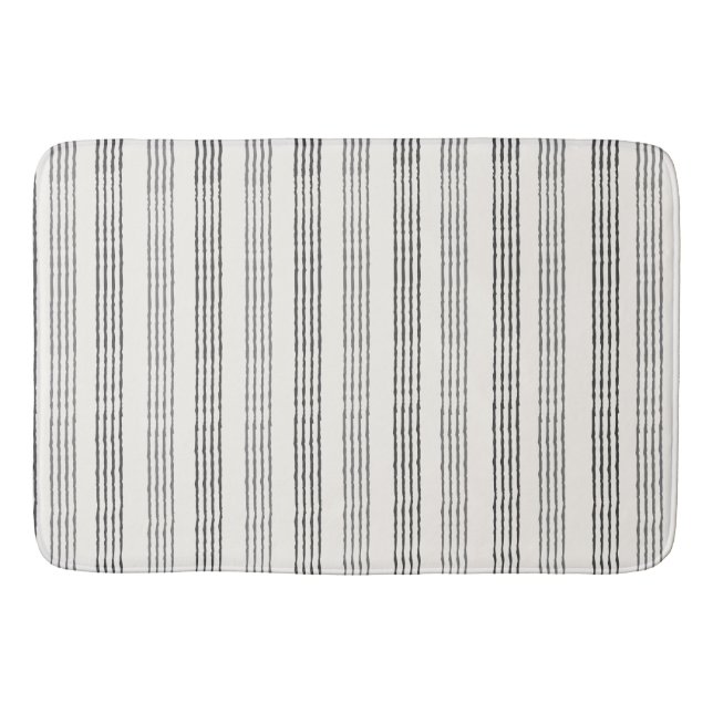 Black Gray Moderner Minimalistisch Stripe Boho Badematte (Vorderseite)