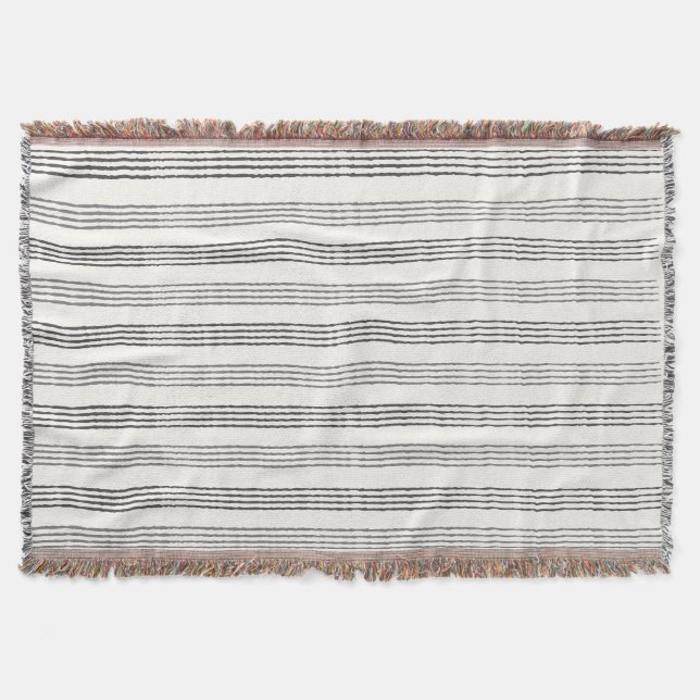 Black Gray Moderner Minimalistisch Stripe Boho Decke (Vorderseite)