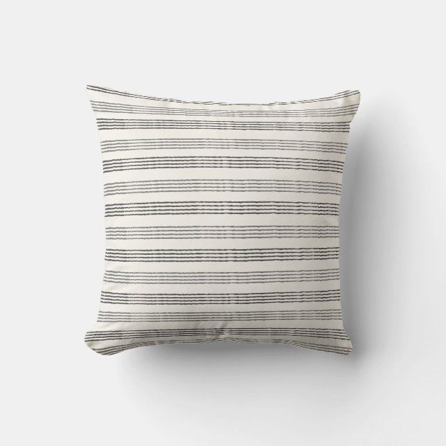 Black Gray Moderner Minimalistisch Stripe Boho Kissen (Vorderseite)