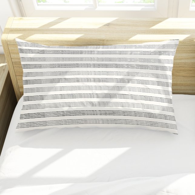 Black Gray Moderner Minimalistisch Stripe Boho Kissenbezug (Black Grey Modern Minimalist Stripe Boho Pillow Case)