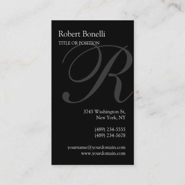 Black Gray Monogram Business Card Visitenkarte (Vorderseite)