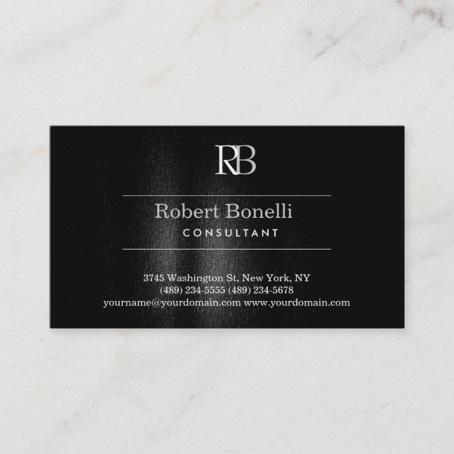 Black Gray Monogram Business Card Visitenkarte (Vorderseite)