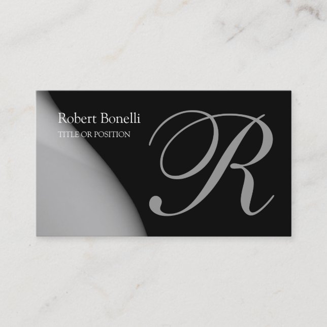 Black Gray Monogram Chic Business Card Visitenkarte (Vorderseite)