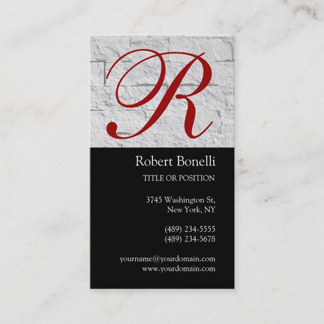 Black Gray Monogram Wall Brick Business Card Visitenkarte (Vorderseite)