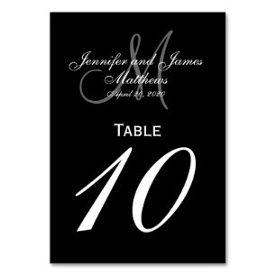 Black Gray Monogram Wedding Tischnummer Card
