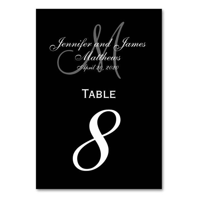 Black Gray Monogram Wedding Tischnummer Card (Vorderseite)