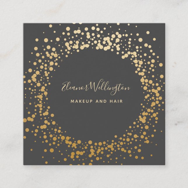 Black Gray Ombre Gold Confetti Dots Creative  Quadratische Visitenkarte (Vorderseite)