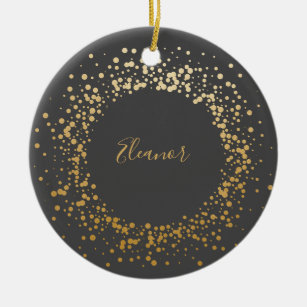 Black Gray Ombre Gold Confetti Dots Personalisiert Keramik Ornament