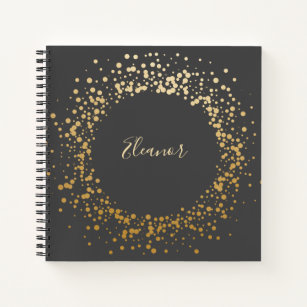 Black Gray Ombre Gold Confetti Dots Personalisiert Notizbuch