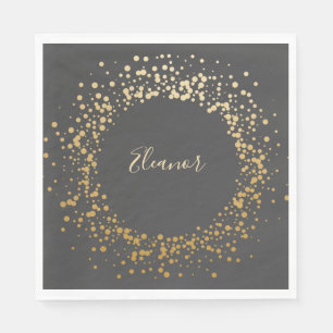 Black Gray Ombre Gold Confetti Dots Personalisiert Serviette