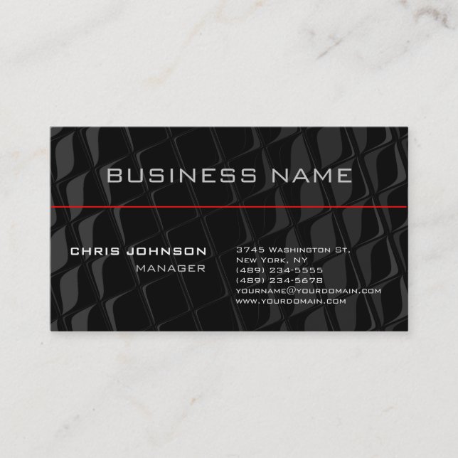 Black Gray Pattern Red Line Trendy Business Card Visitenkarte (Vorderseite)