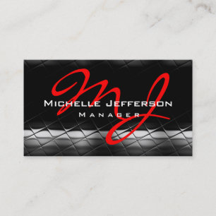 Black Gray Pattern Red Monogram Business Card Visitenkarte
