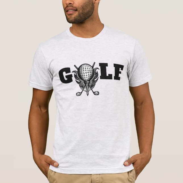 Black Gray Pen und Ink GOLF Ball T-Shirt Clubs Spo (Vorderseite)
