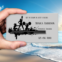 Black Gray Personal Fitness Trainer Business Card Visitenkarte