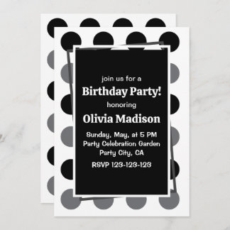 Black Gray Polka Dot Birthday Party Einladung