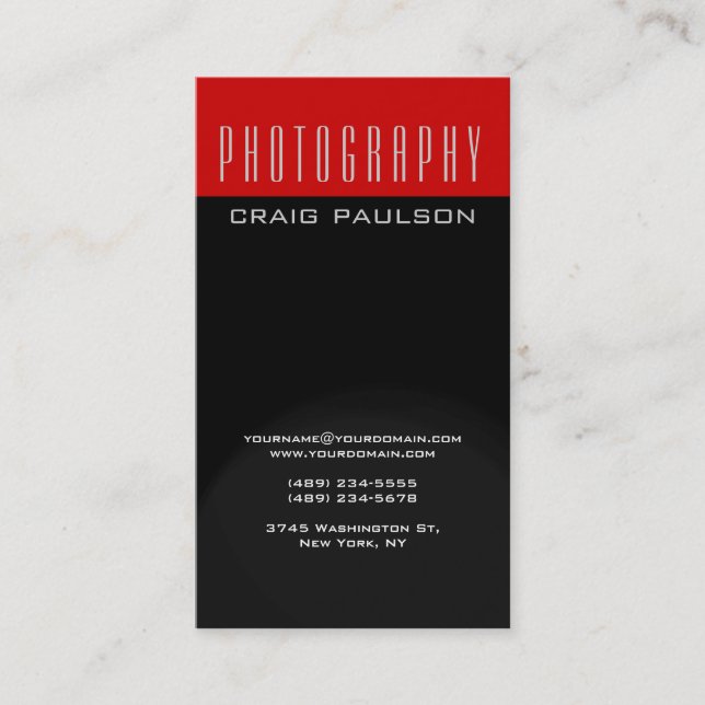 Black Gray Red Fotografy Artist Business Card Visitenkarte (Vorderseite)