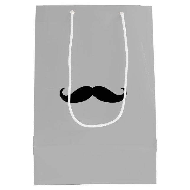 Black Gray Retro Mustache Mittlere Geschenktüte (Rückseite)