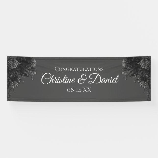 Black Gray Rose Gothic Wedding Banner (Horizontal)