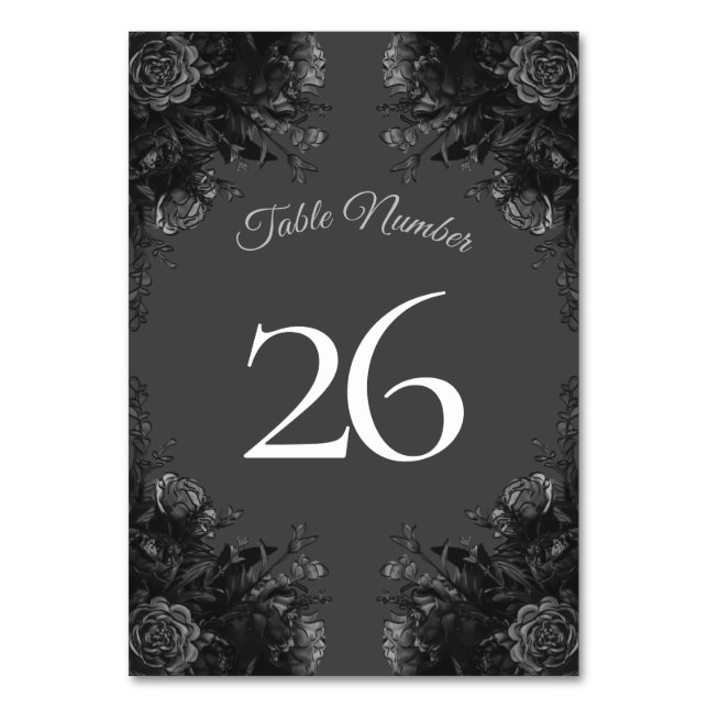 Black Gray Rose Gothic Wedding Tischnummer (Rückseite)