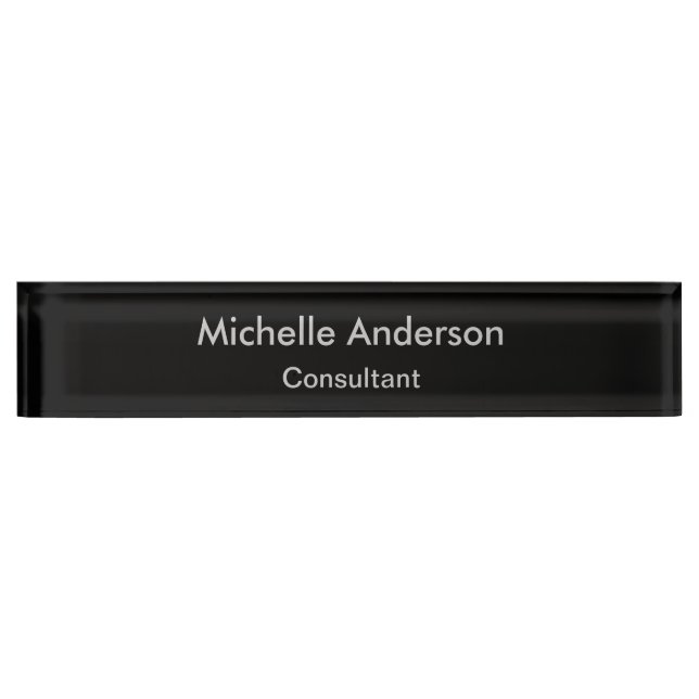 Black Gray Script Consultant Desk Namplate Namensplakette (Vorderseite)