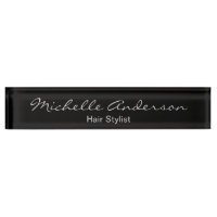 Black Gray Script Hair Stylist Namplate