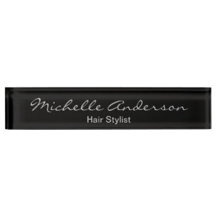 Black Gray Script Hair Stylist Namplate Namensplakette