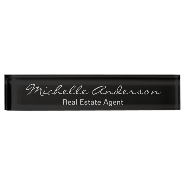Black Gray Script Real Anwesen Agent Namplate Namensplakette (Vorderseite)